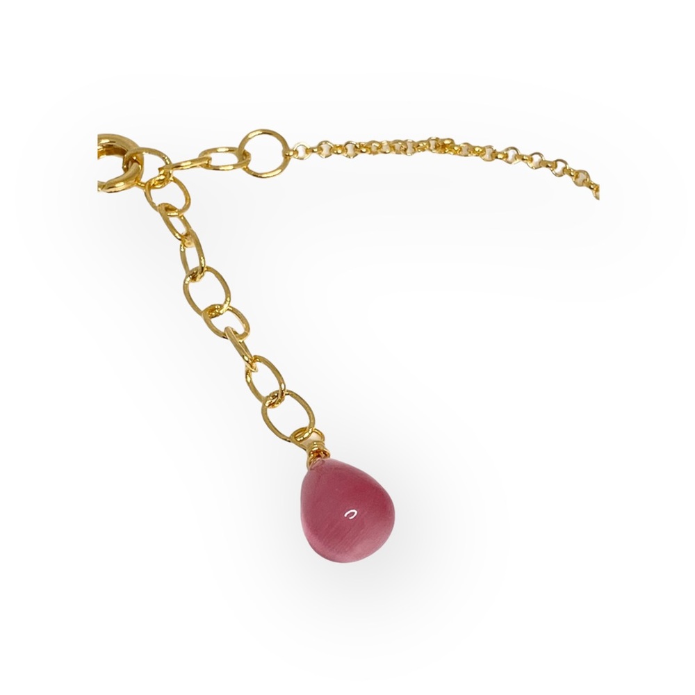 new Rivka Friedman 𖠌 Pink Cat's Eye Gemstone Necklace 𖠌 Satin Finish Gold 𖠌 - Picture 11 of 16